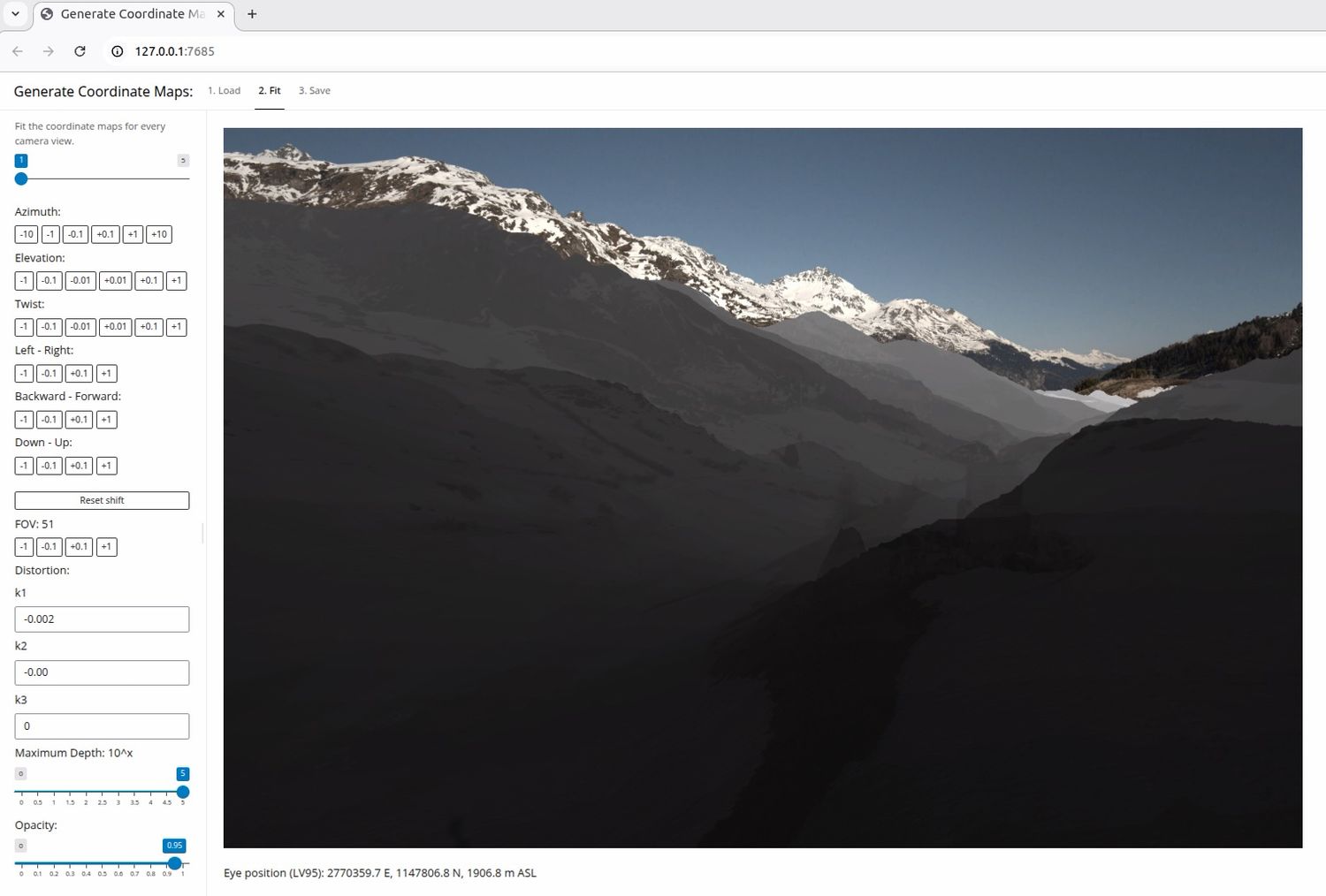Screenshot of the camera view fitting UI